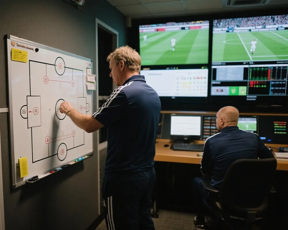 教練與數據團隊分析比賽節奏示意圖